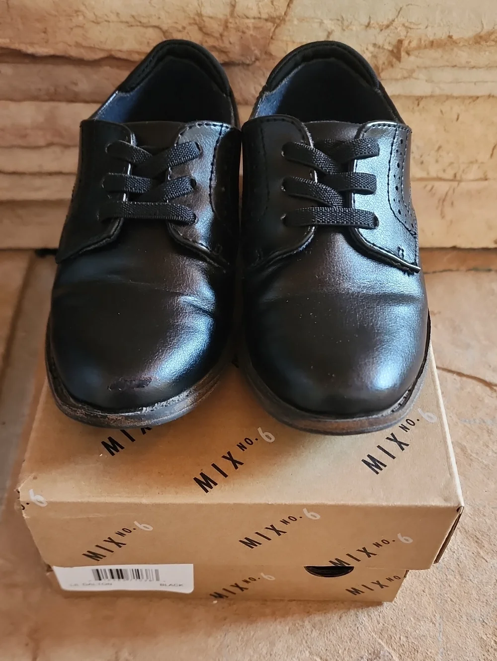 Mix No. 6 Boys Black Leather Lace-Up Oxfords Sz 9U